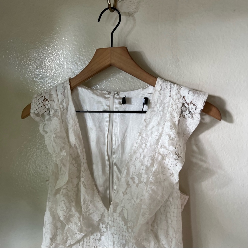 Lulus | Molinetto White Lace Ruffled Tiered Sleeveless Mini Dress - Picture 3 of 7